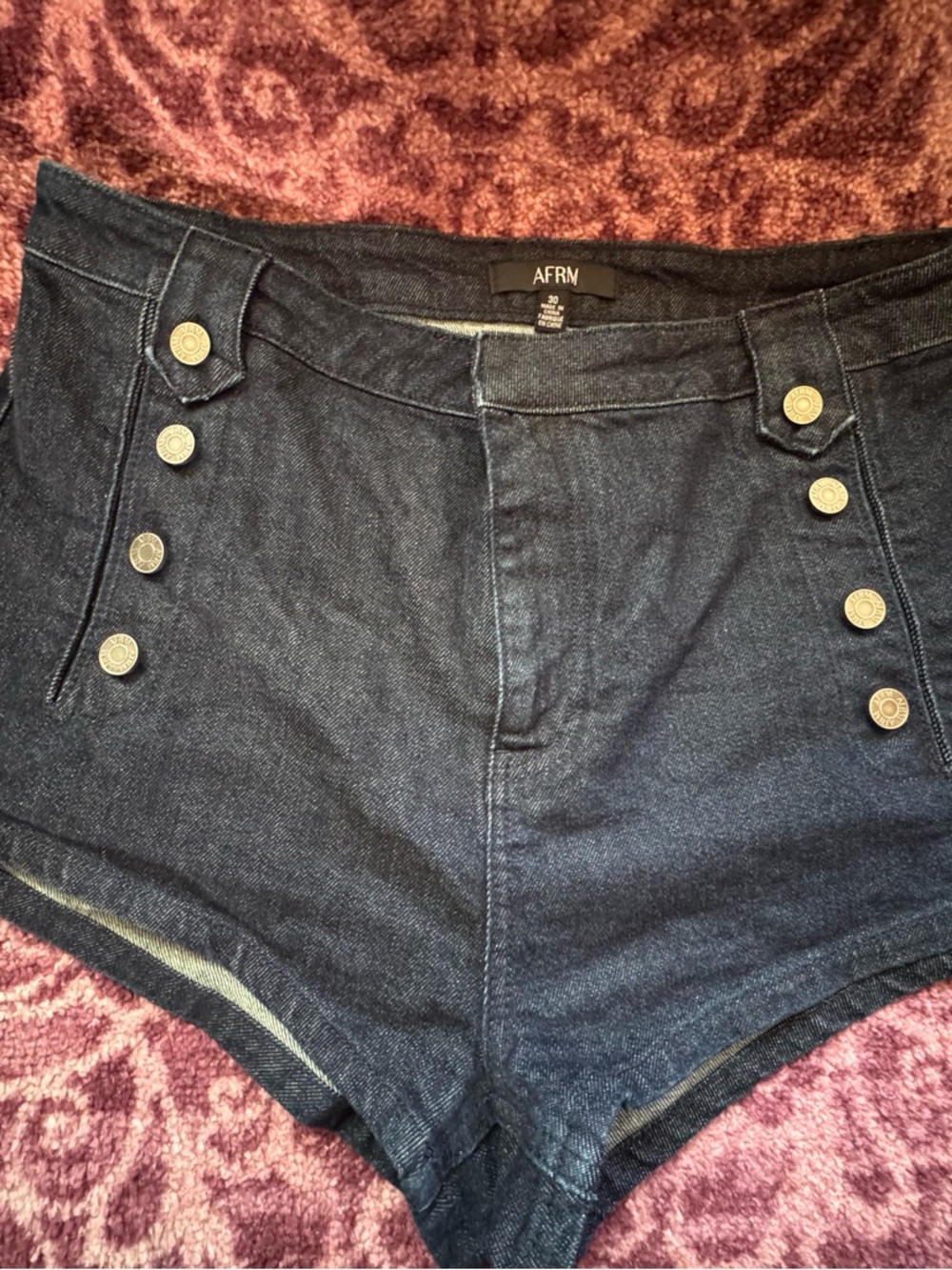 AFRM High-Waist Navy Denim Sailor Shorts